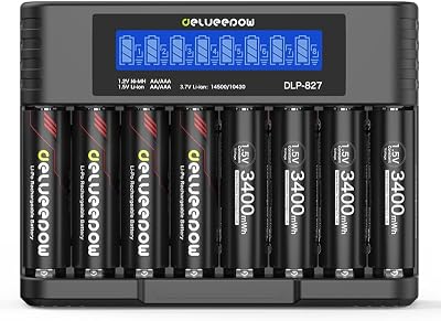 Pile Rechargeable AA Lithium 1,5 V 3400mWh Haute capacité, Pile AA Rechargeable avec Chargeur Lot de 8 1500 Cycles