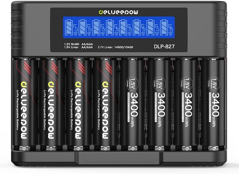Pile Rechargeable AA Lithium 1,5 V 3400mWh Haute capacité, Pile AA Rechargeable avec Chargeur Lot de 8 1500 Cycles — photo 1 sur 7