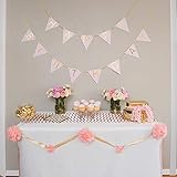 Pastel Pink and Gold Perfection Happy Birthday Bunting Banner with Gold Foil Letters and Gold Foil Ribbon.