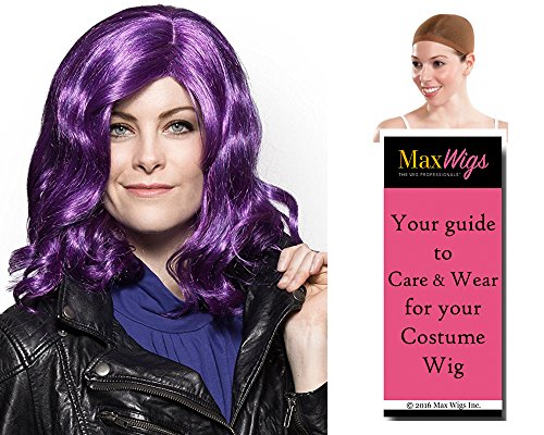 Mal Descendants Maleficent Color Purple - Enigma Wigs Dove Cameron Villain Movie Bundle with Wig Cap, MaxWigs Costume Wig Care Guide