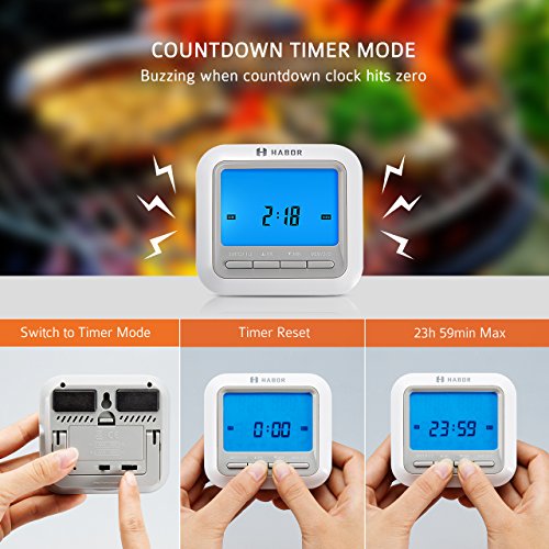 Habor 063 Dual Probe BBQ Thermometer, Digital Cooking Meat Thermometer Instant Read Food Thermometer with Large LCD Backlight & Timer Mode for Kitchen Smoker Oven Grill Turkey Beef Candy Milk Water - Thumbnail 4