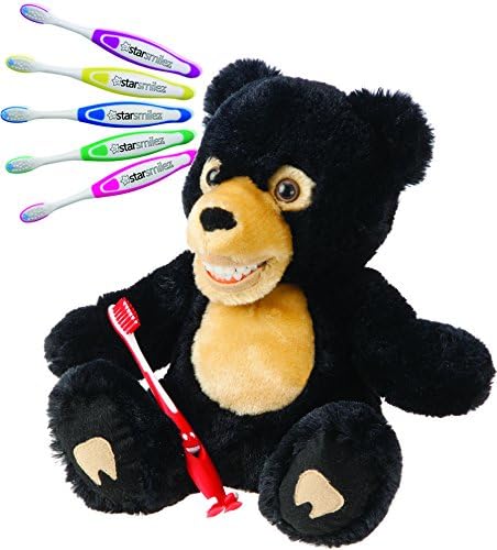 Kids Bear Educational Plush & Toothbrushes (5 Pack) (Small Cubby with 5 Toothbrushes Ages 2-5)