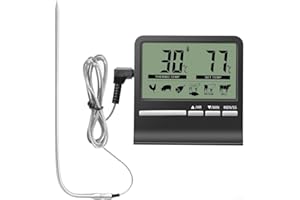 YobiLife Digital Meat Thermometer, Includes Timer and 304 Stainless Steel Probe for Grilling, Oven, Baking, Frying, Features 