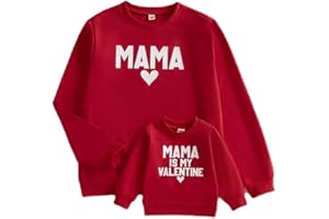 Omkzanbi Mommy and Me Valentines Day Outfit Mama & Mama is My Valentine Sweatshirt Long Sleeve Pullover Family Matching Shirt