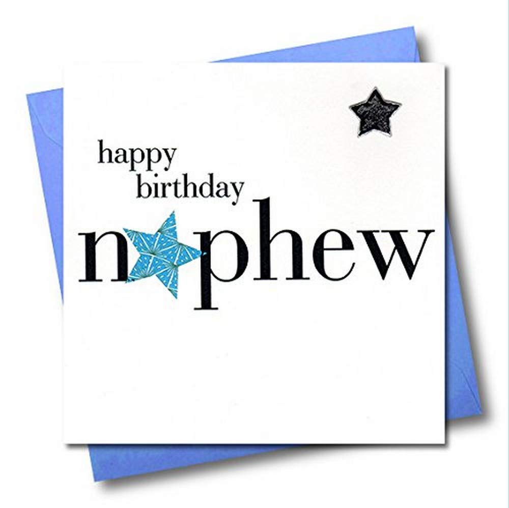 Claire Giles Greeting Cards, Happy Birthday Nephew Card, Blue Star design Birthday Greeting Card, Embellished with a padded star