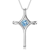 TOUPOP Cross Necklace for Women 925 Sterling Silver Birthstone Cross Pendant Fine Jewelry Valentines Day Birthday Gifts for Her Mom Wife Girlfriend