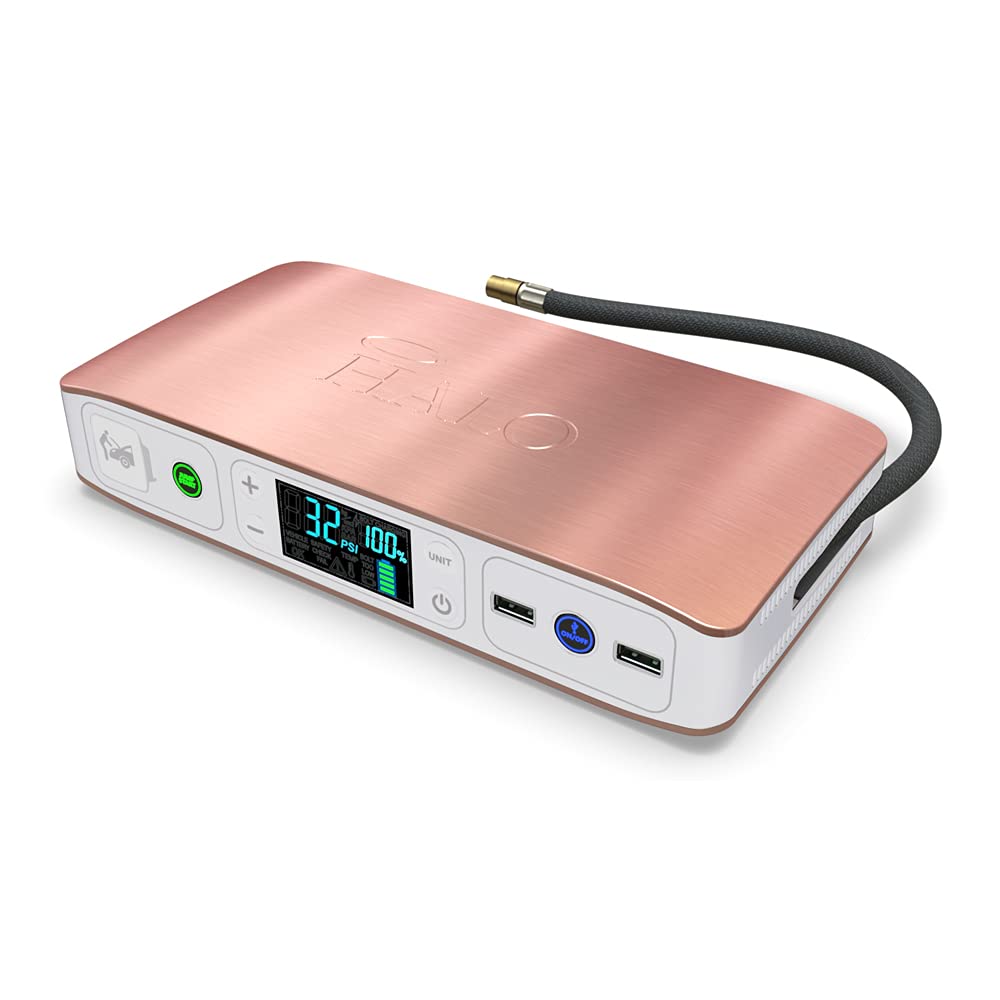 Photo 1 of ***(PARTS ONLY/ MAJOR DAMAGE/ NON FUNCTIONAL)***HALO Bolt Air 58830 Portable Car Battery Jump Starter | 100 PSI Air Compressor, 58.8Wh USB Power Bank, Emergency Floodlight & Charger, Jump Cars SUVs & Trucks, Inflate Tires, TSA Approved — Rose Gold