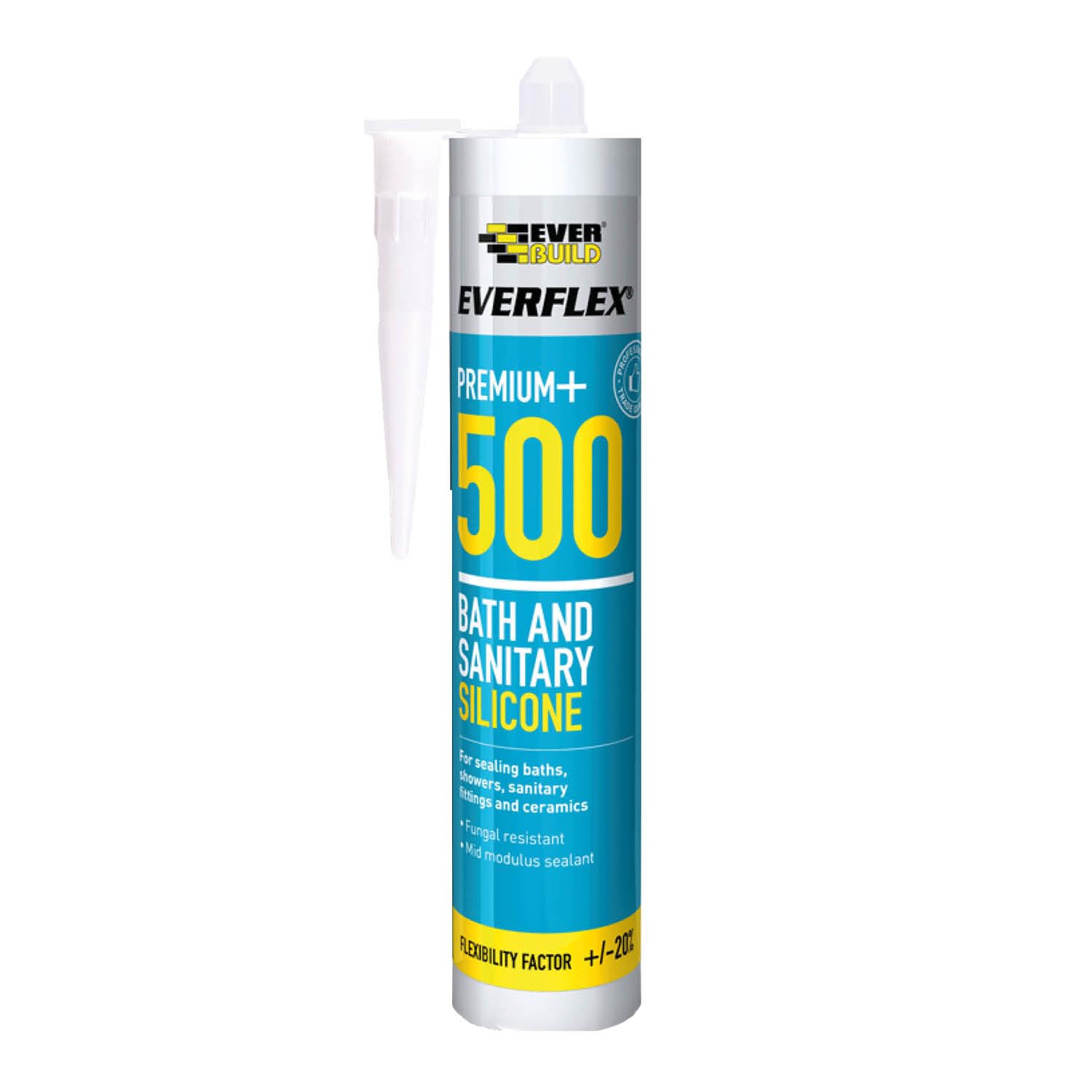 Everbuild Everflex 500 Bath And Sanitary Silicone – Interior And Exterior Application – Anti-Fungal – Quick Curing – Stone – 295ml Cartridge