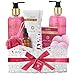 Home Spa Gift Bath and Body Basket for Women, Christmas Birthday Gift, Peony & Geranium Home Spa Kit, Bath Gift Set-Shower Gel-Bubble Bath-Body Lotion-Bath Bombs-Bath Salt-Message Oil-Puff