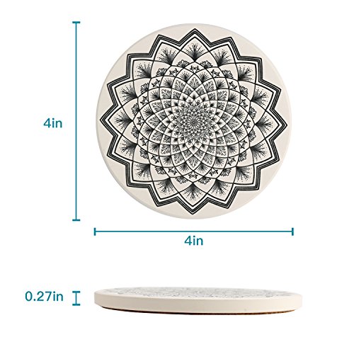 IPHOX Drink Coasters - Absorbent Stone Coasters Set with Cork Base, Avoid Scratching Furniture, Suitable for Kinds of Mugs and Cups, 4 Pack (Mandala style #1) - Thumbnail 6
