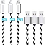 Micro USB Cable 10ft 3Pack by Ailun High Speed 2.0 USB A Male to Micro USB Sync Charging Nylon Braided Cable for Android Phone Charger Cable Tablets Wall and Car Charger Connection Silver&Blackwhite