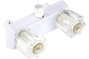 RV Shower Faucet Replacement, 6.30x4.33in Plastic Camper Shower Diverter Dual-Handle Bathroom Wash Valve Diverter Bath Faucet
