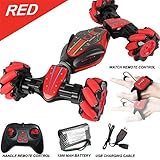 Remote Control Stunt Car,2.4G 4WD Stunt Gesture Induction Twisting Off-Road Vehicle Light Music Drift Traverse Remote Control Dancing Side Driving Toy Cars Birthday Gift for Boys Girls Adults (Red)