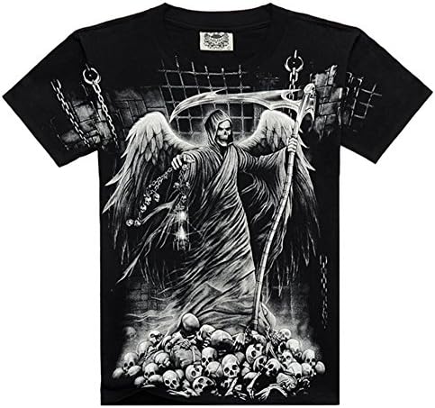 RedBeana Men's Skull Graveyard Print Punk Rock Short Sleeve Tee Shirt Black XX-Large