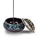Incense Burner with Brass Calabash Incense Stick Holder - Porcelain Decorated Censer for Use with Cone or Coil Incense - Ceramic Ash Catcher Tray Bowl (Blue Fambe)