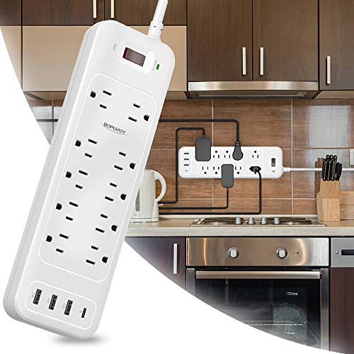Power Strip Surge Protector, BOPUROY 10 AC Outlets Power Surge