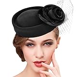 Aniwon Pillbox Hat with Veil Flower Beret Cocktail Wedding Kentucky Derby Hats for Women
