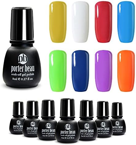 Porter Beau 8 Pcs/Set Mixed Colors No Repeat Soak Off UV Led Lamp Gel Nail Polish Collection Minis Natural Organic Resin Long Lasting Gold Green Blue Nail Art 8x8ml