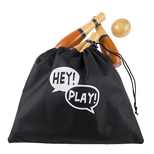 Wooden Lawn Bowling Set with Ten 8-Inch Pins and 2 Balls - Includes Bonus Carrying Bag! (RED)