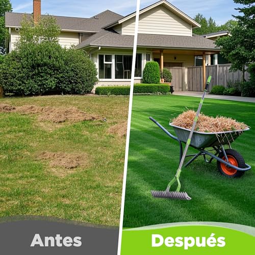 WORKPRO Lawn Scarifier Rake 178 cm, Dethatcher Heavy Duty Rake with Adjustable Head and Telescopic Handle, for Removing Dead Grass, Cutting Remains and Loosening the Soil | Heavy duty rakes with adjustable head to remove dead grass and clippings, loosen soil
