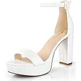 Ankis Chunky Platform Heels - 4 Inch Block Heeled Sandals for Women - Comfortable Open Toe Strappy Heels - Black, Nude, White, Silver, Gold - Summer Dress Shoes