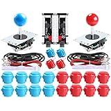 Easyget 2-Player DIY Arcade Kit USB to Joystick Arcade DIY Parts Kit for PC, Windows, MAME, Raspberry Pi - 2X Zero Delay USB Encoder + 2X Arcade Joystick + 20x Arcade Buttons Color: Red + Blue