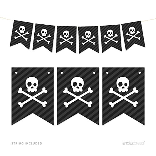 Andaz Press Hanging Pennant Party Banner with String, Pirate Skull and Crossbones, 9-Feet, 1-Set, Decor Paper Decorations, Includes String