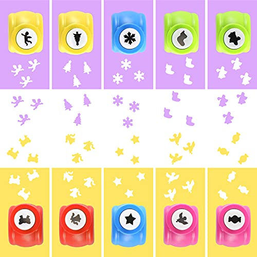 LoveInUSA Christmas Shapes Hole Punch Set, 10PCS Kids Mini Paper Craft Punches Decorative Christmas Tree Snowflake Hole Puncher for Crafting Scrapbook Nail Designs