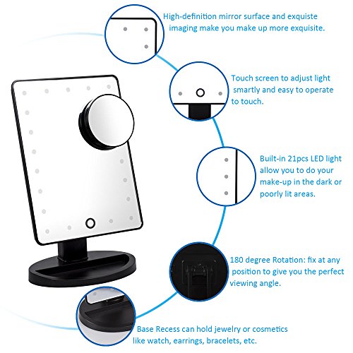 DreamGenius Makeup Mirror 21 LED Lighted Vanity Mirror with Detachable 10X Magnifying Spot Mirror
