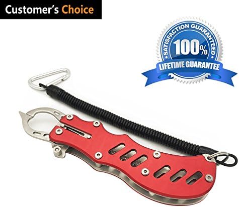 Fish Grip, Portable Rustproof Aluminum Alloy Fish Lip Gripper for Saltwater and Freshwater,Fly Fishing,Kayaking Accessories,Popular Ice Fishing,Outdoor Fishing and Angling (Red)