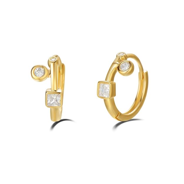 Carleen Damen Creolen Ohrringe Runde Knorpel Klein aus 925 Sterling Silber Gold Plattiert mit Rundschliff Cubic Zirkonia Schm