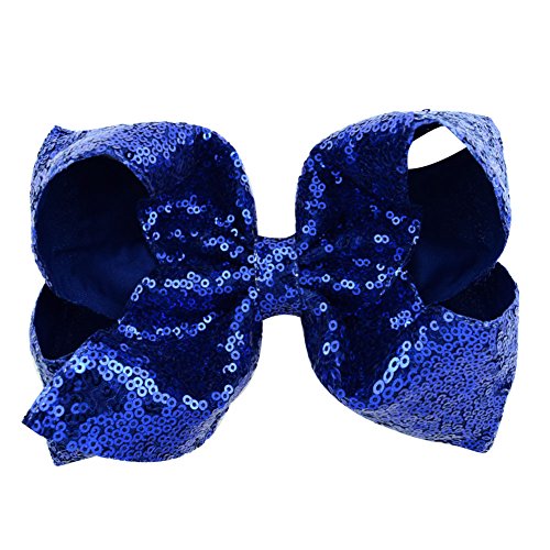 6 Pcs 8 Inch Large Colorued Stitching Glitter Sequin Hairpin Girls Bows Clip Hair Bows … (812)
