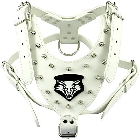 Ascentan(TM)New Mental Spiked Riverts Studded PU Leather Dog Harness With Wolf