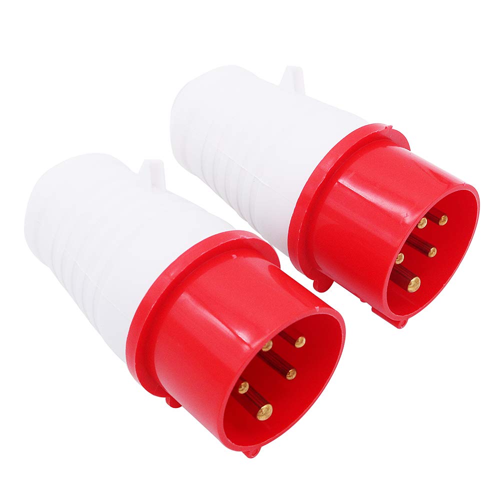 POFET 2Pcs Power Plus 5 Pin Plugs 32AMP 380-415 Volt Replacement Plugs - Red