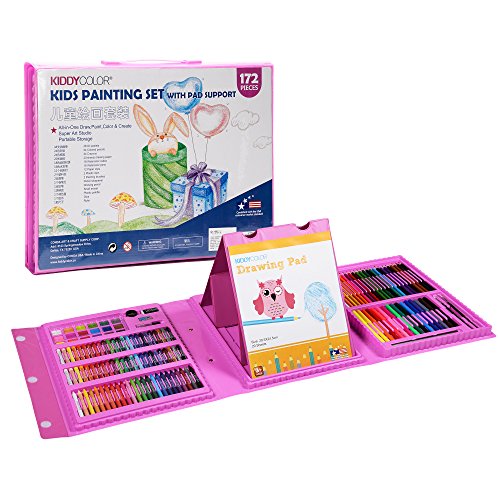 KIDDYCOLOR 172-Piece Deluxe Art Set for Kids with Plastic Case Pink Light, Great Gift for Kids