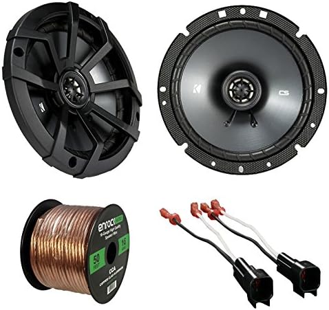 Car Speaker Set Combo of 2 x Kicker 6.7" 600 Watt CS-Series 2-Way Coaxial Car Audio Speakers, 2 x Metra Speaker Adapter for Select Ford Vehicles, Enrock Audio 16-Gauge 50 Foot Speaker Wire
