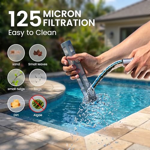 Hushlight Hot Tub Vacuum - Cordless Pool Vacuum for Above Ground Pool Rechargeable Stick for Fast Sand & Debris Removal in All Pool Types, Spas & Hot Tubs (Blue)