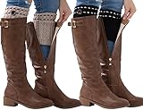 Dimore Womens Boot Cuffs Boot Topper Knitted leg Warmer Button Cuffs Crochet Thick Warm Cuff Black/Beige