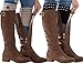 Womens Short Boot Cuffs Cable Knit Leg Warmer 2 Pack Winter Crochet Button Toppers(Black/Beige)