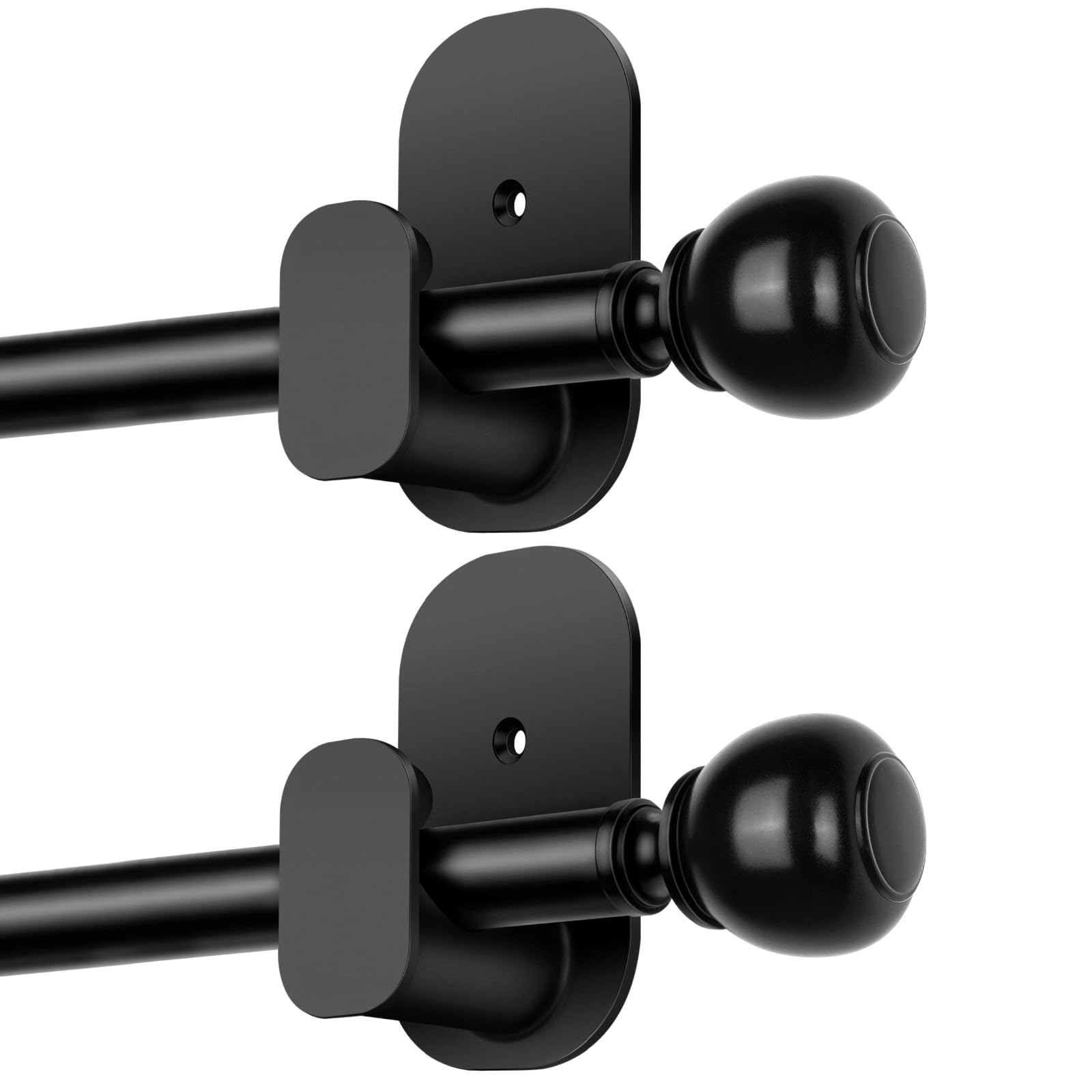 Photo 1 of 2 Pack No Drill Curtain Rods for windows 32 to 58 Inches, USFOOK 5/8 Inch without Drilling Curtain Rod with 3M Adhesive Holder, Renter Friendly Drapery Poles with Black Round Finials