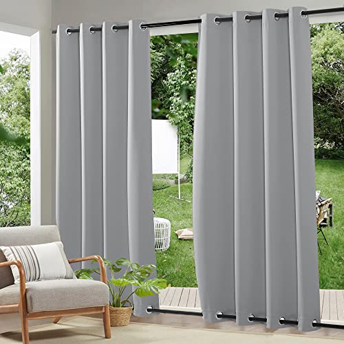 Photo 1 of RYB HOME 2 Panels Windproof Outdoor Curtains for Patio, Weighted Heavy Duty Panels Waterproof Drapes Thermal Insulated Blackout Privacy Shades for Porch Balcony Cabana, Grey, W52 xL84 inch