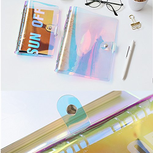 Standard 6 Holes Rainbow Binder Covers Colorful Clear Soft PVC Notebook Round Ring Binder Cover Protector Snap Button Closure Loose Leaf Folder (Colorful, A5)