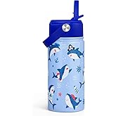 Shark Kids Water Bottle With Straw Lid 12oz Insulated Stainless Steel, Travel Tumbler, Gifts For Boys Girls, Birthday, Christmas, Back To School