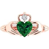1.06 ct Heart Cut Created Emerald 14k Rose Gold Solitaire Claddagh Wedding Engagement Bridal Promise Ring Sz 10
