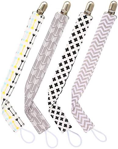 4Pcs Pacifier Chain Set, Waymine Infant Print Holder Nursing Teether Nipple Clip