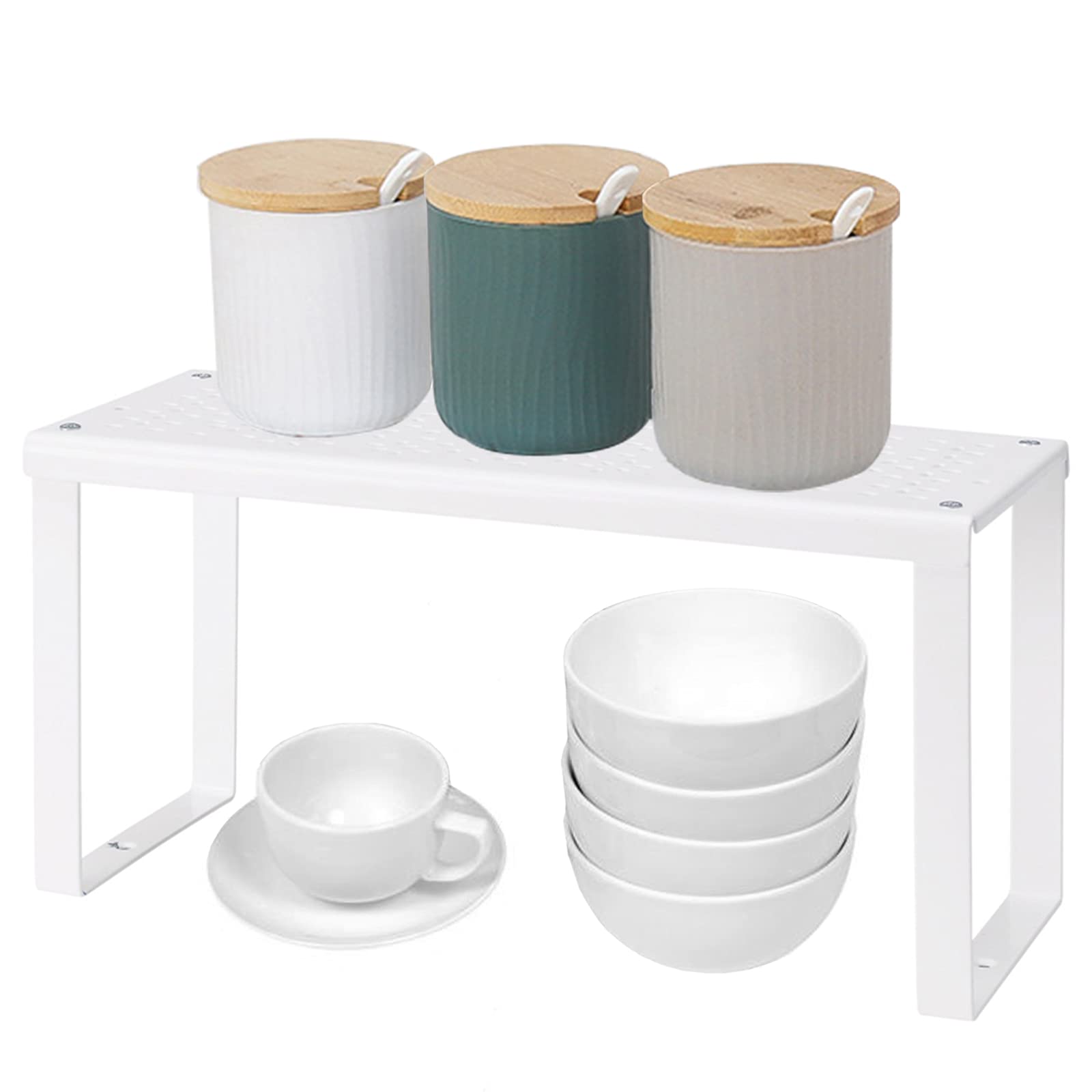 VINILITE Stackable Kitchen Cupboard Organiser Shelf Insert, Metal Cabinet Storage Shelves Storage Rack for Pantry, Countertops, Fridge (Small)