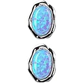 Deep Blue Opal & CZ Sterling Silver Stud Earrings for Women, 925 Silver Dainty Minimalist Jewelry Gift
