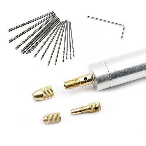 Eyech Mini Micro Electric Aluminum Hand Portable Handheld Drill with 15Pcs Drill Bits -(0.7-1.2mm) New Version Included 2A Power Supply