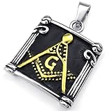 KONOV Mens Freemason Masonic Stainless Steel Pendant Necklace, Black Gold, 24 inch Chain