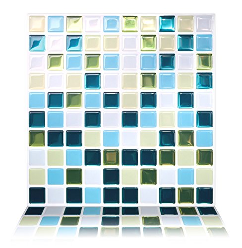 Tic Tac Tiles - Premium Anti-mold Peel and Stick Wall Tiles (10, Glassy Peacock)